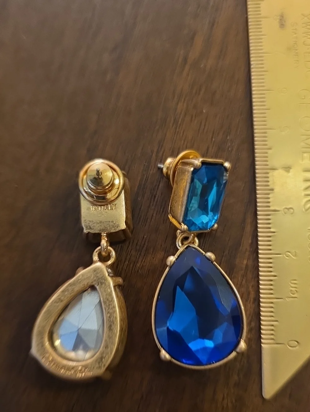 NEW Oscar Dela Renta Gold-Plated Drop Earrings 2 Tone Blue Teardrop Crystal